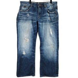 Cult of Individuality Mens Harley Regular Fit Distressed Blue Jeans W38 L34